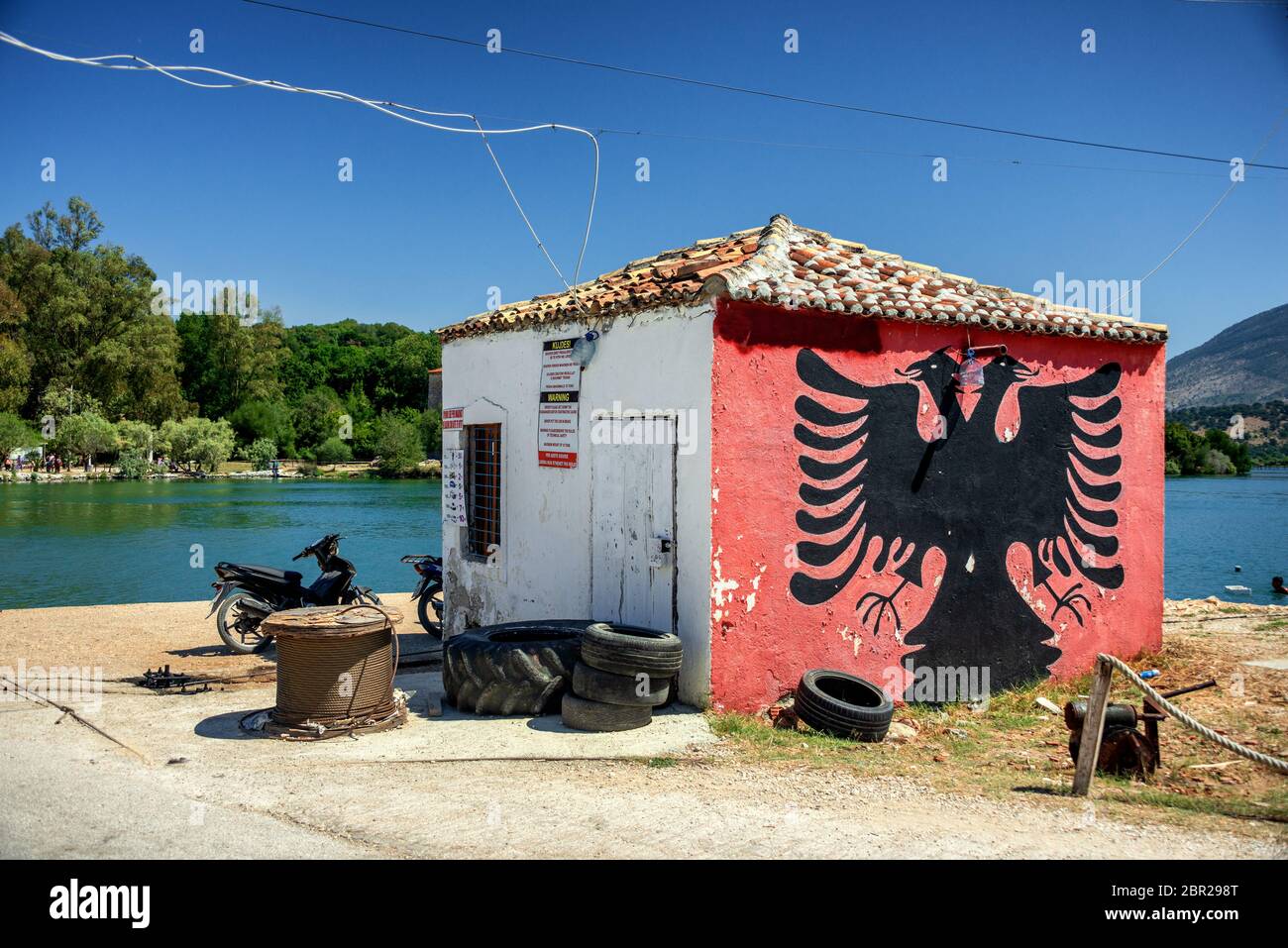 Butrint cable ferry building in Vivari Channel, Southern Albania ...
