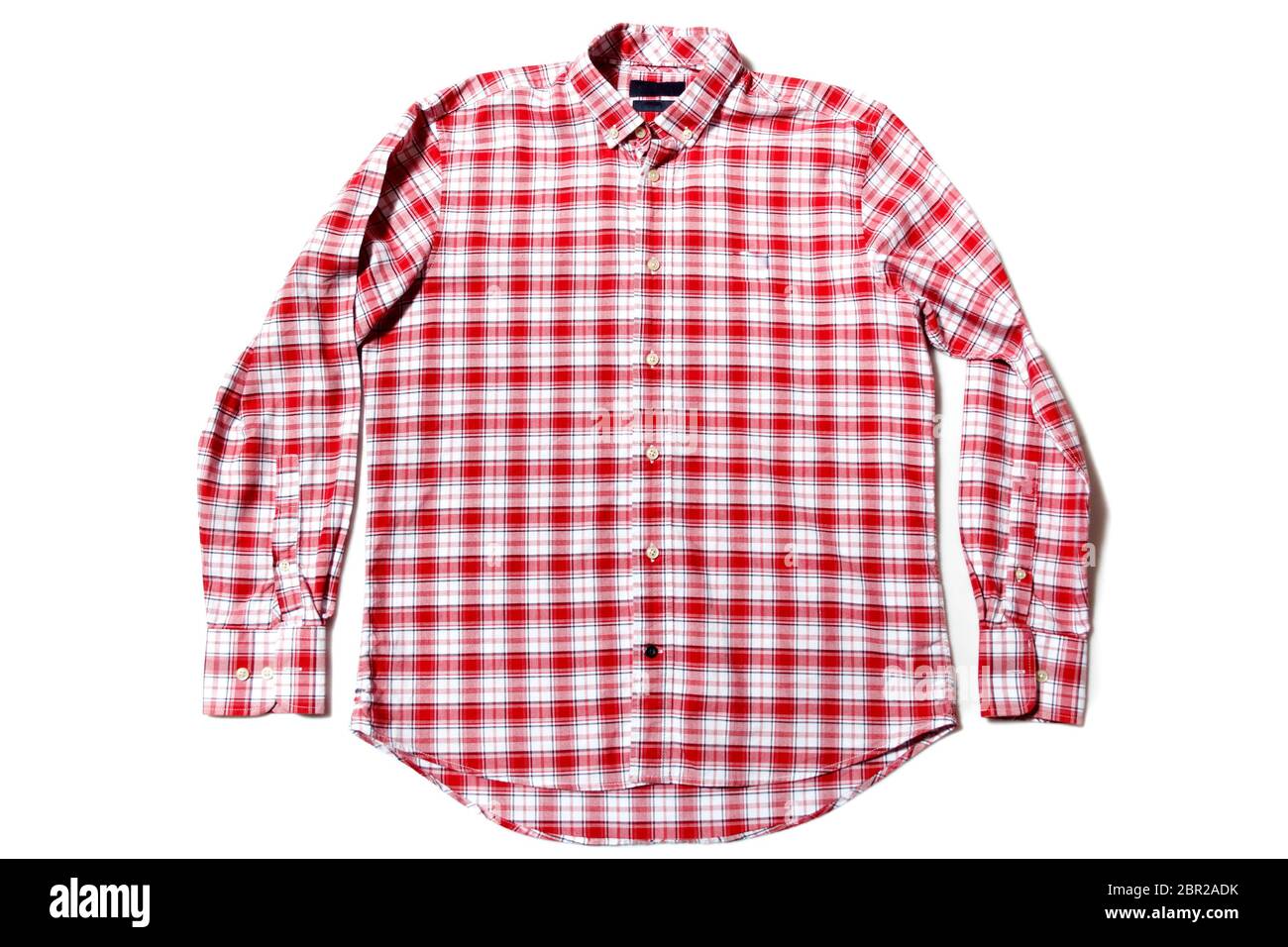 Red check long sleeve mens shirt on white background Stock Photo - Alamy