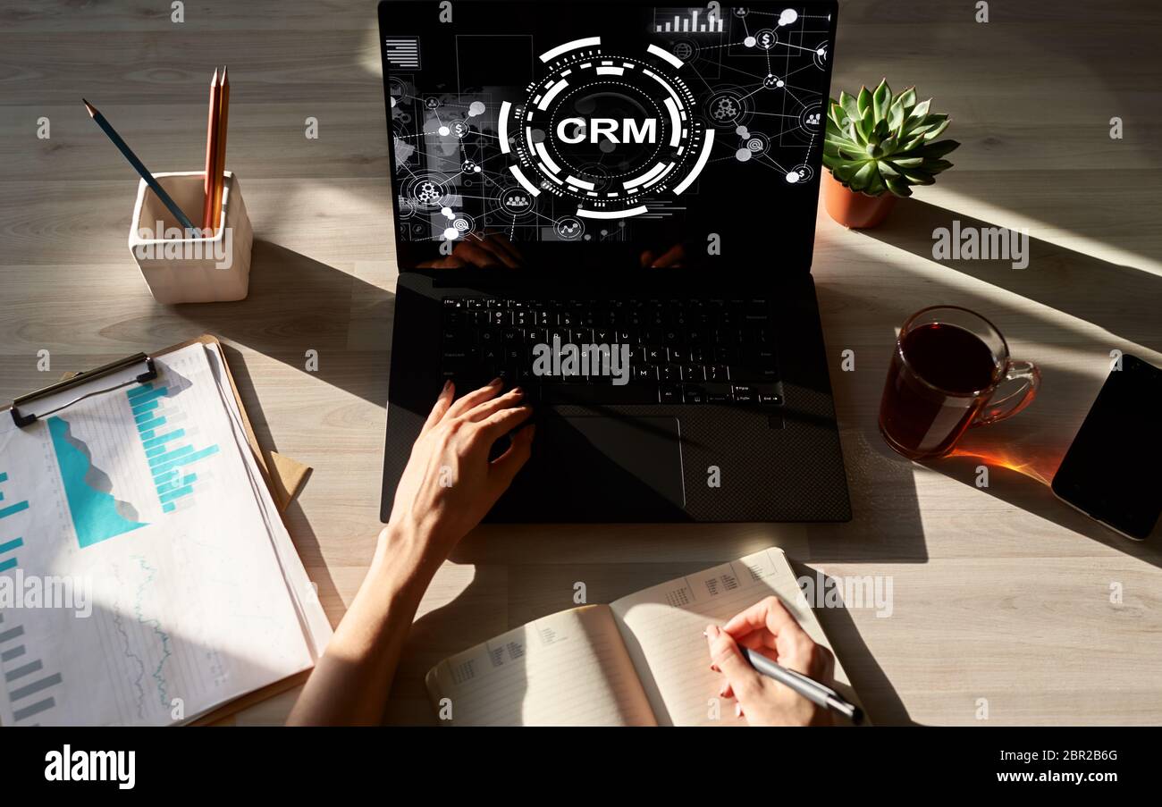 CRM - customer relationship management system concept on screen Stock Photo