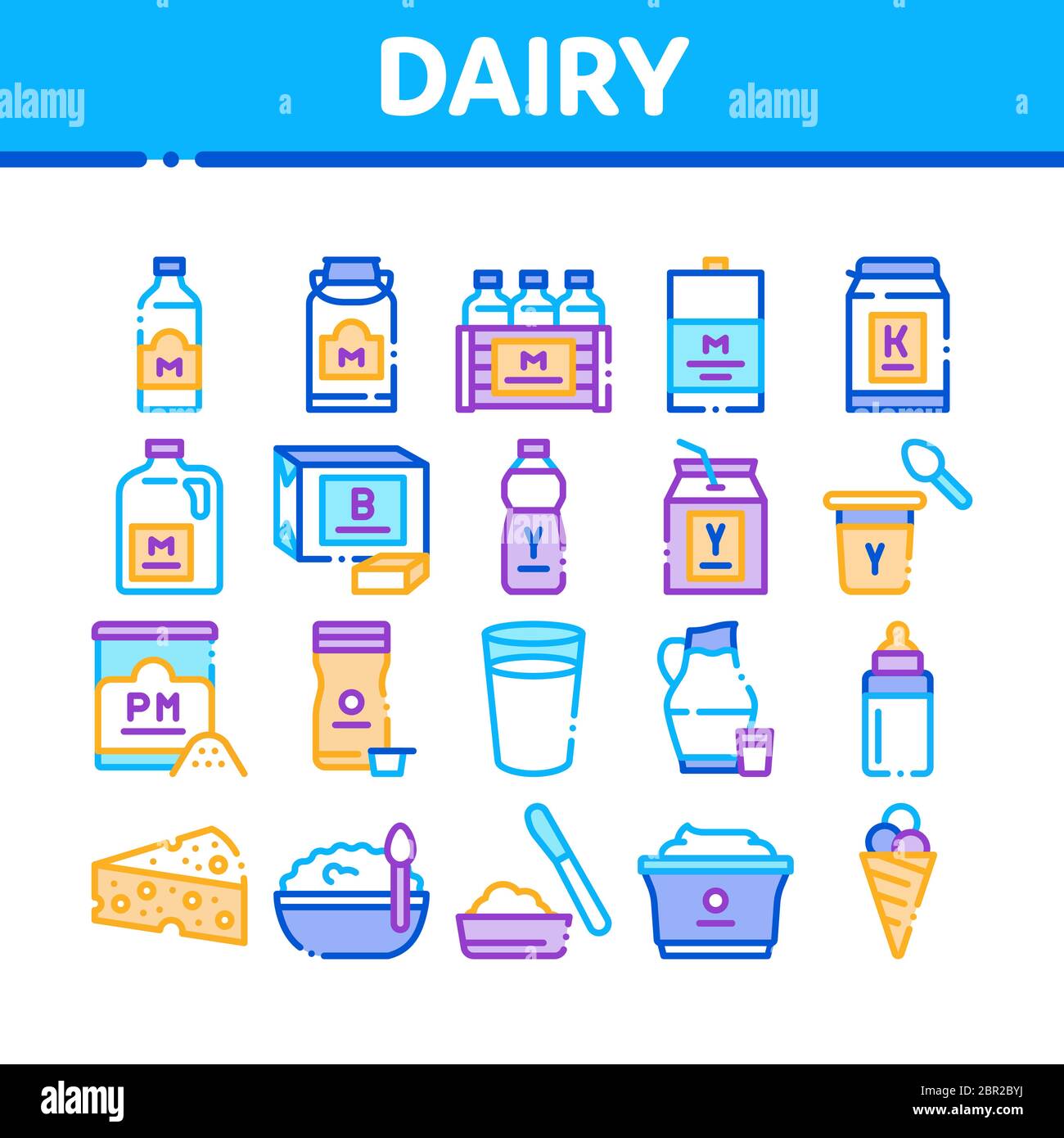 Dairy Drink And Food Collection Icons Set Vector Stock Vector Image ...