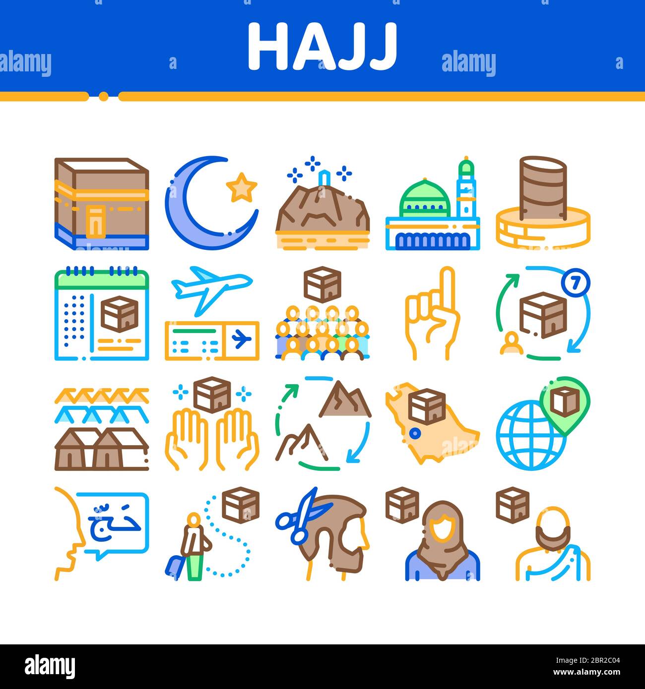 Hajj Islamic Religion Collection Icons Set Vector Stock Vector Image ...