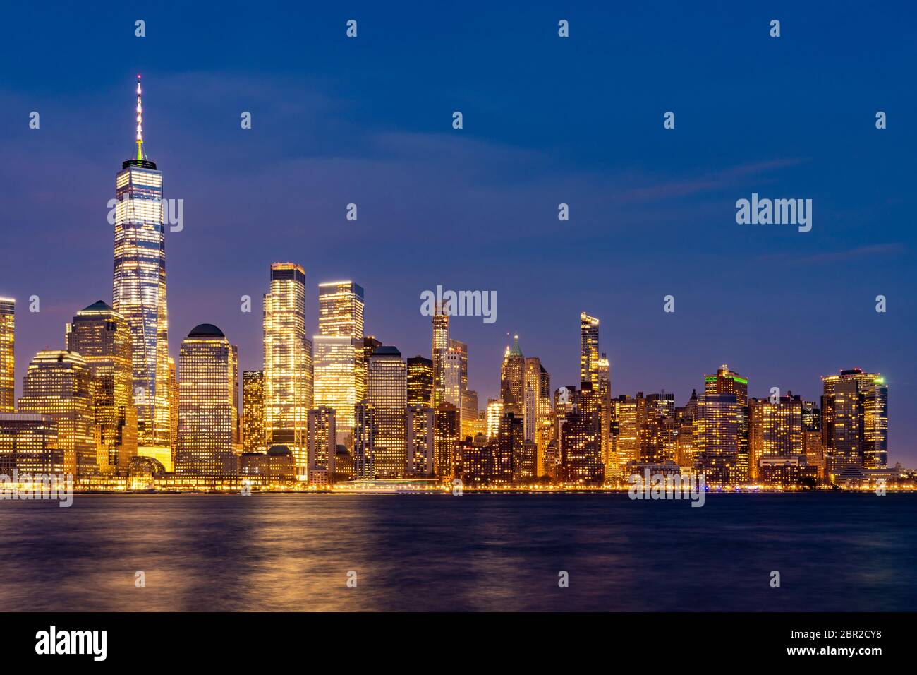 New York city Manhattan skyline cityscape at dusk from New Jersey Stock