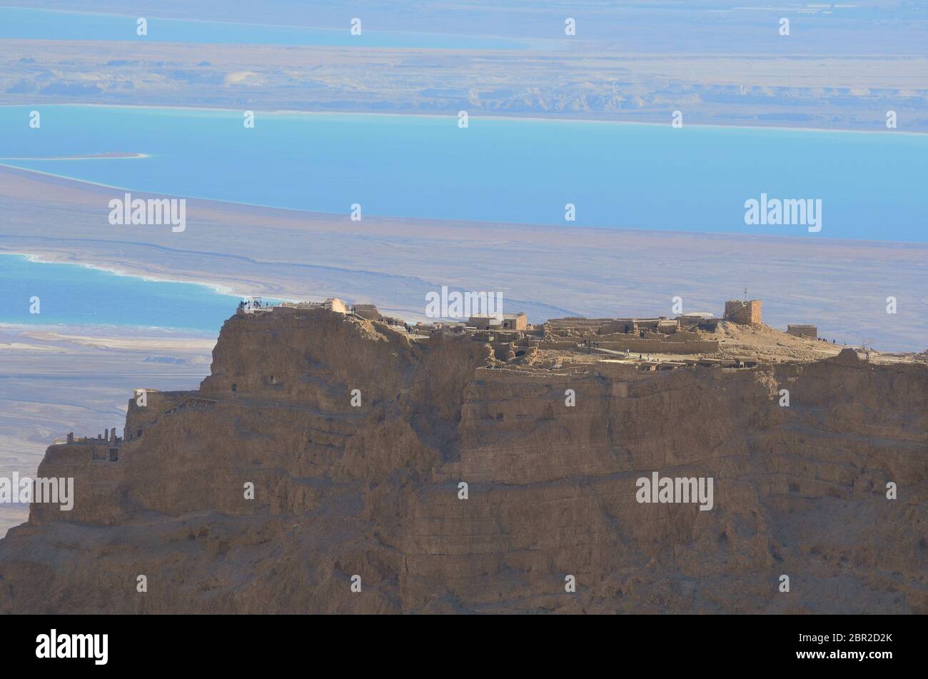 Aerial view of Masada fortress area with the Dead Sea in the background. Israel Stock Photo