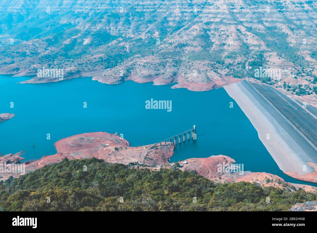 Sky view of Lavasa lake landscape. This is a beautiful place to spend your holidays and relaxation. ( LAVASA Lake - Pune, Maharashtra, India) Stock Photo