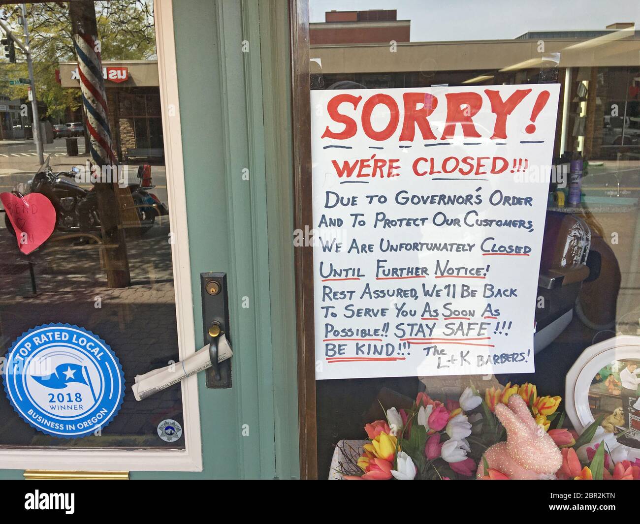One of many businesses in Bend, Oregon's historic district that were forced to close by a 'Stay at Home' order from Oregon Kate Brown in March, 2020, Stock Photo