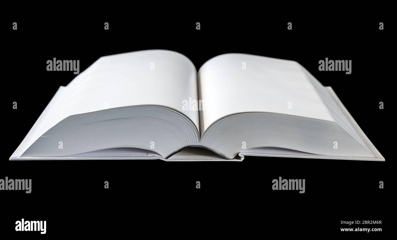 Open blank dictionary, book mockup, isolated on black Stock Photo Alamy