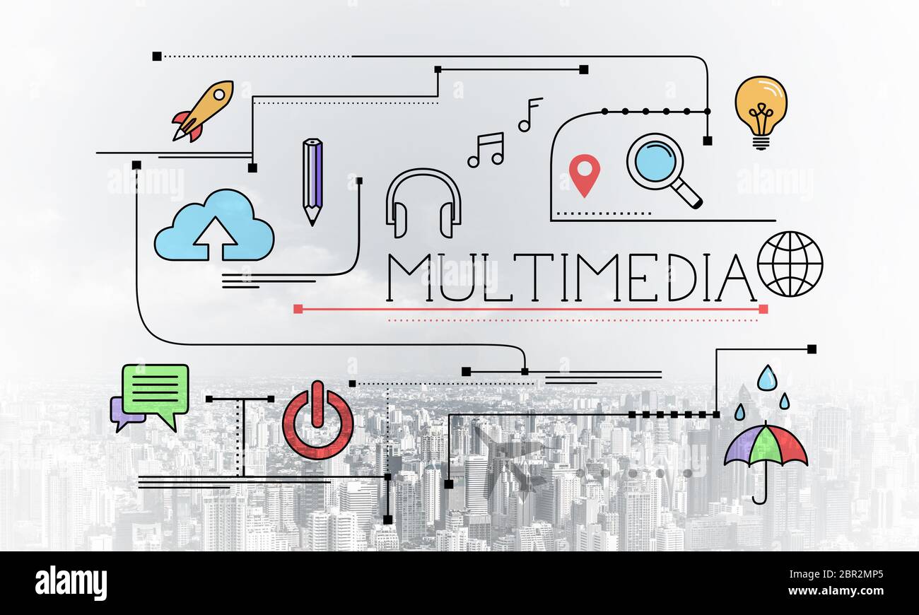 Multimedia content linear sketch with media signs Stock Photo Alamy