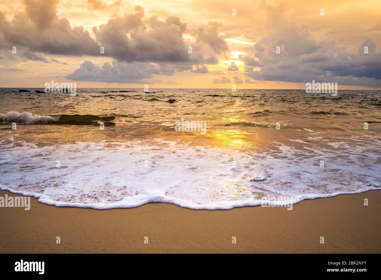 Beach sunset or sunrise with colorful of cloud sky and sunlight in ...