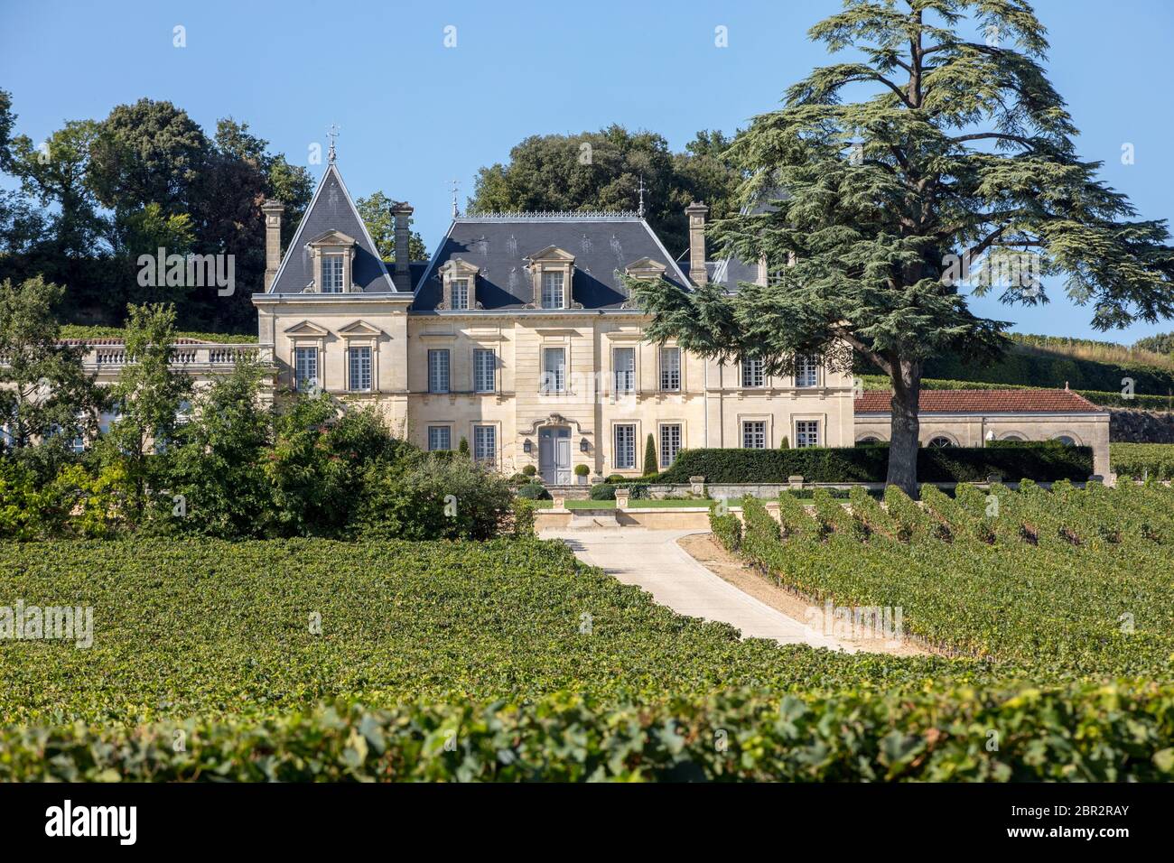 Saint Emilion, France - September 11, 2018: Vineyard of Chateau Fonplegade - name (literally fountain of plenty) was derived from the historic 13th ce Stock Photo