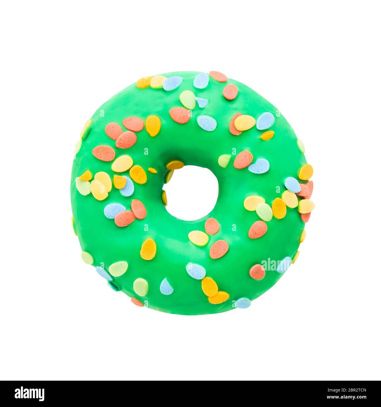 Green donut with sprinkles isolated on white background with clipping
