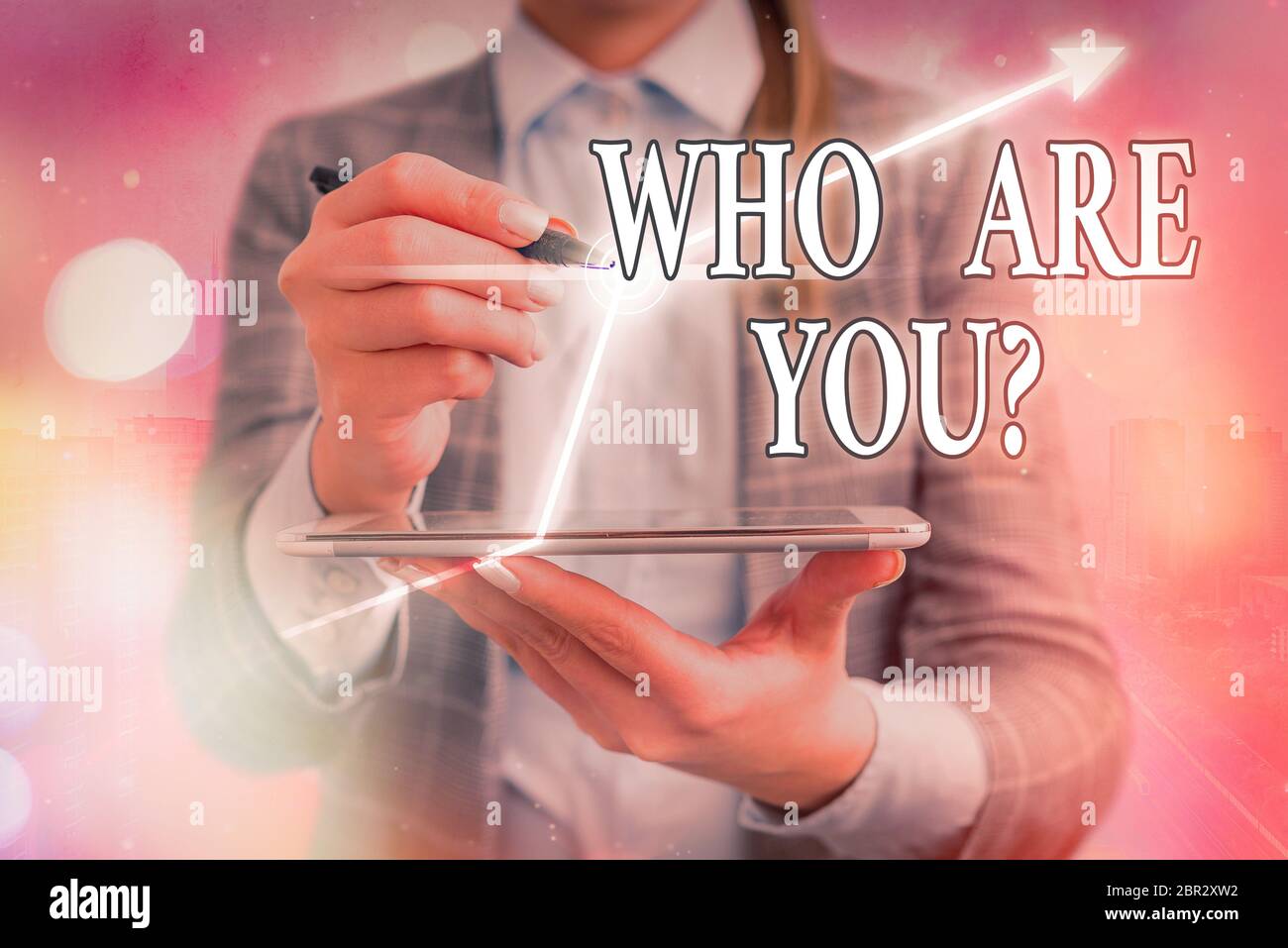 Text sign showing Who Are You Question. Business photo showcasing asking about someone identity or an individualal information Stock Photo