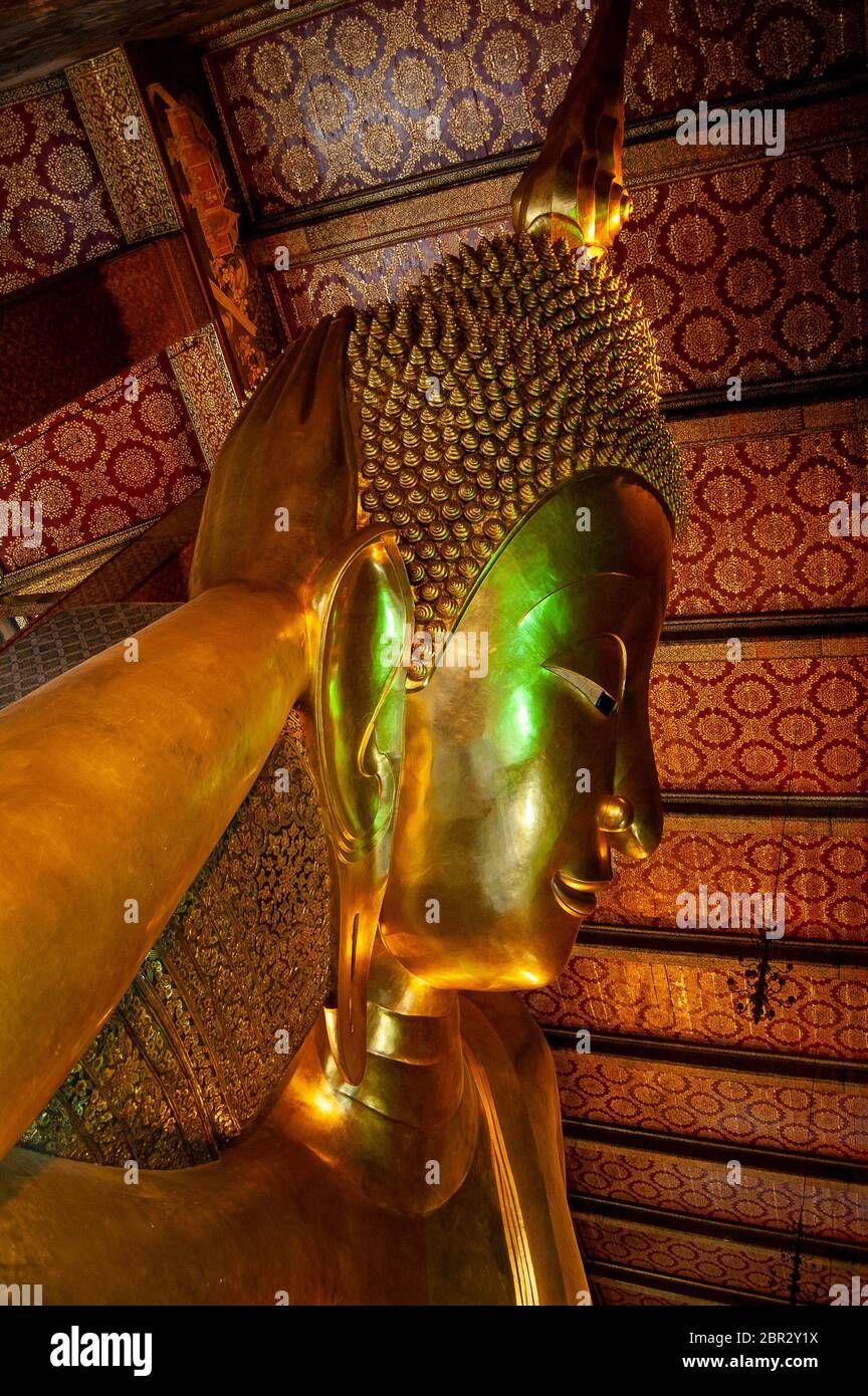 The Temple of the Reclining Buddha, in Bangkok. Stock Photo