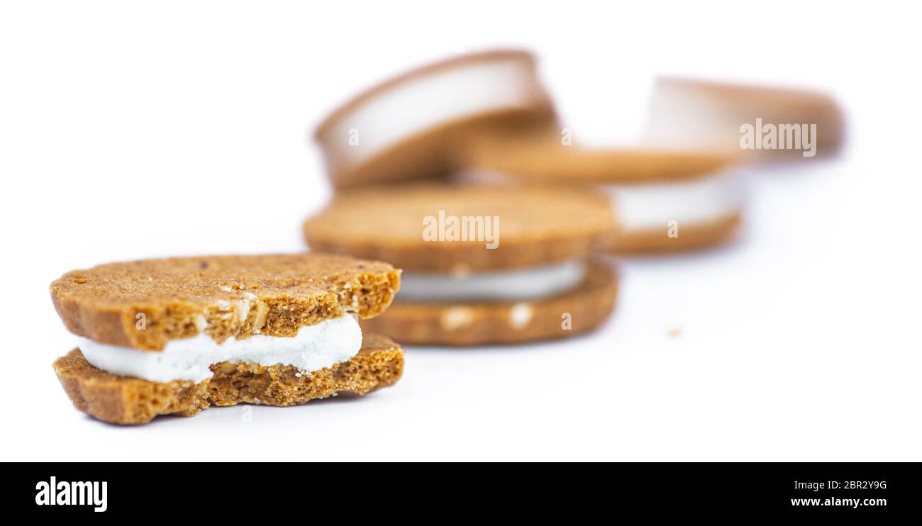 Hazelnut Cream Cookies isolated on white background (close up shot Stock Photo Alamy