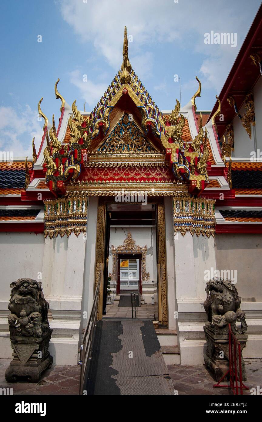 The Temple of the Reclining Buddha, in Bangkok. Stock Photo