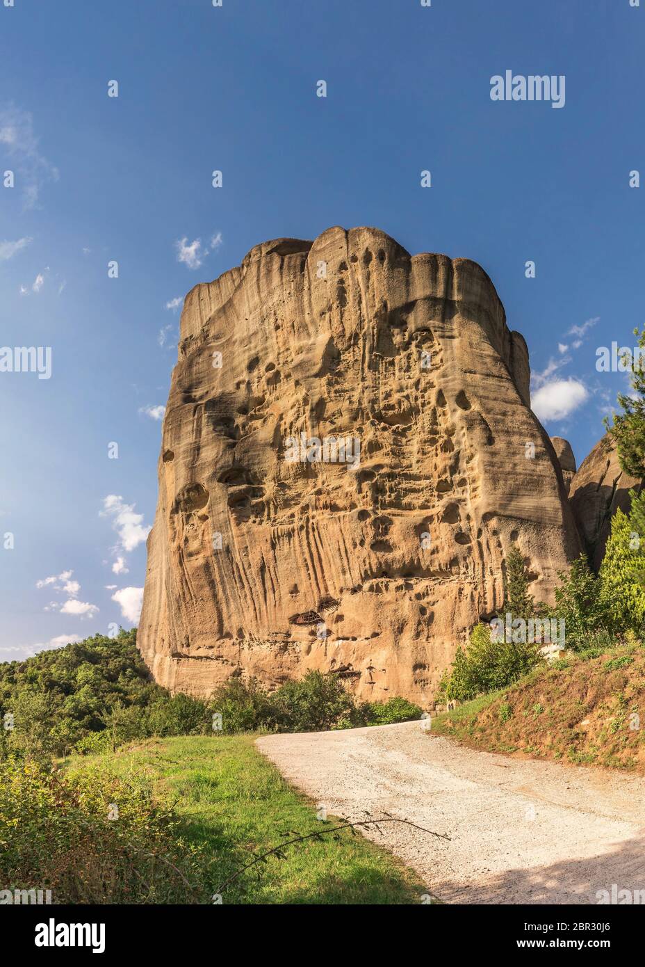 Monastic cave hermit monks houses and rock formation in Meteora near Trikala, Greece. Stock Photo