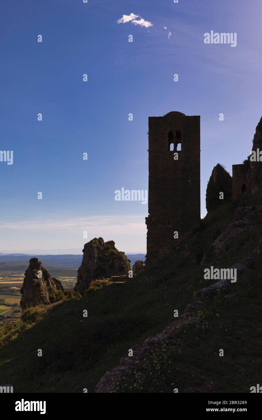 Torre Albarrana, or the Albarrana tower, Loarre castle, near Loarre, Huesca Province, Aragon, Spain.  The Romanesque castle is amongst Spain’s oldest, Stock Photo