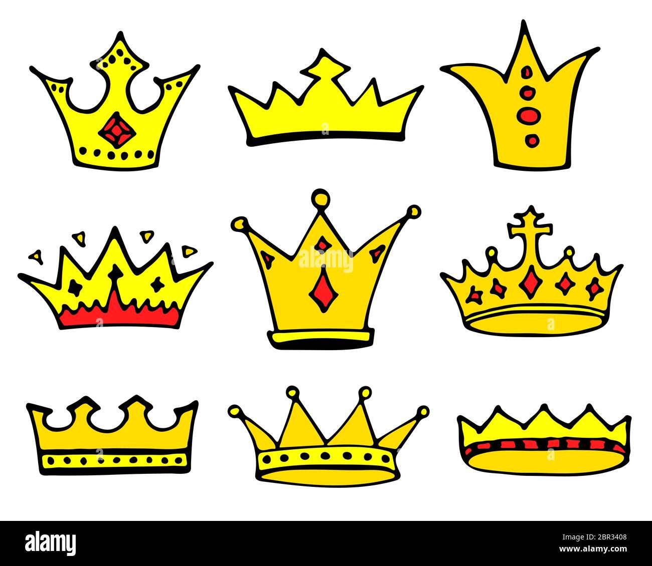 Crowns logo doodle collection. Hand drawn princess or queen crown icons ...