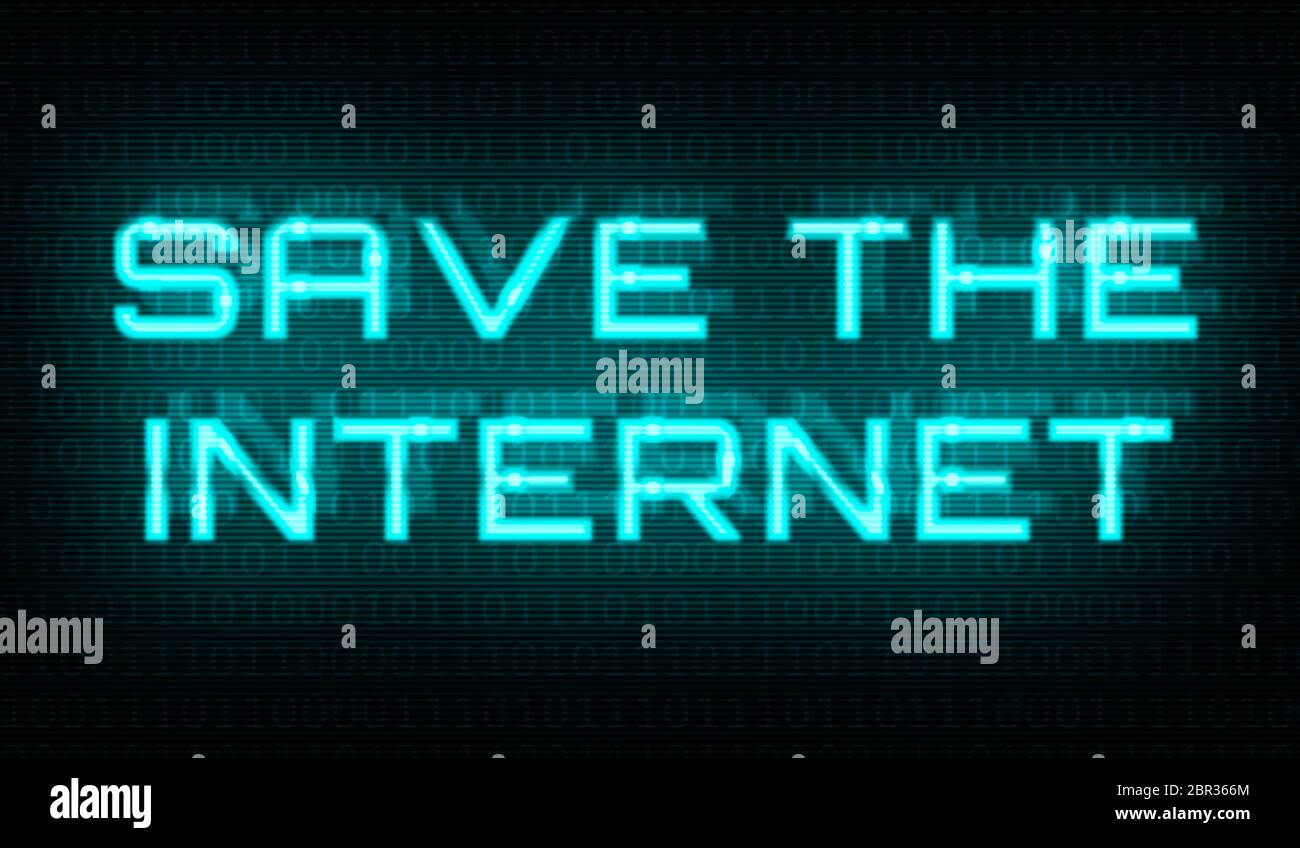 Binary code with the words Save the internet in the center Stock Photo
