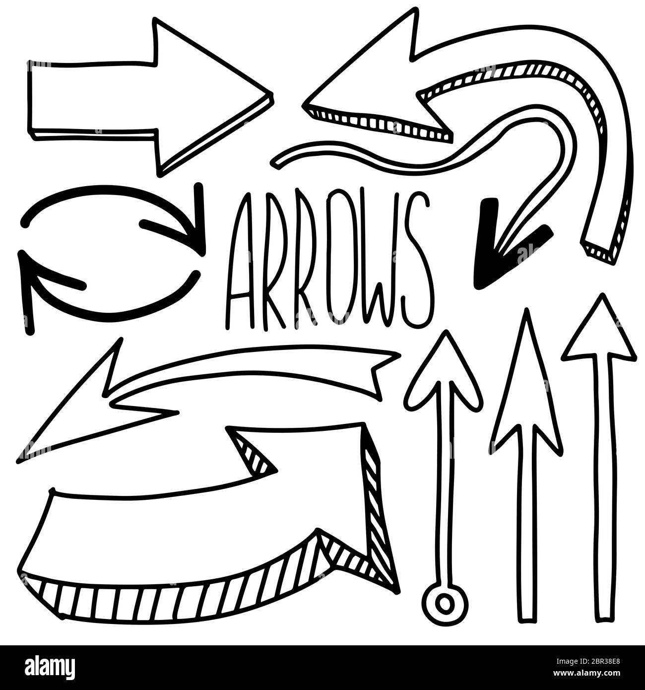 Doodle arrows icon set isolated on white. Grunge black Hand drawn arrow. Vector illustration Stock Vector