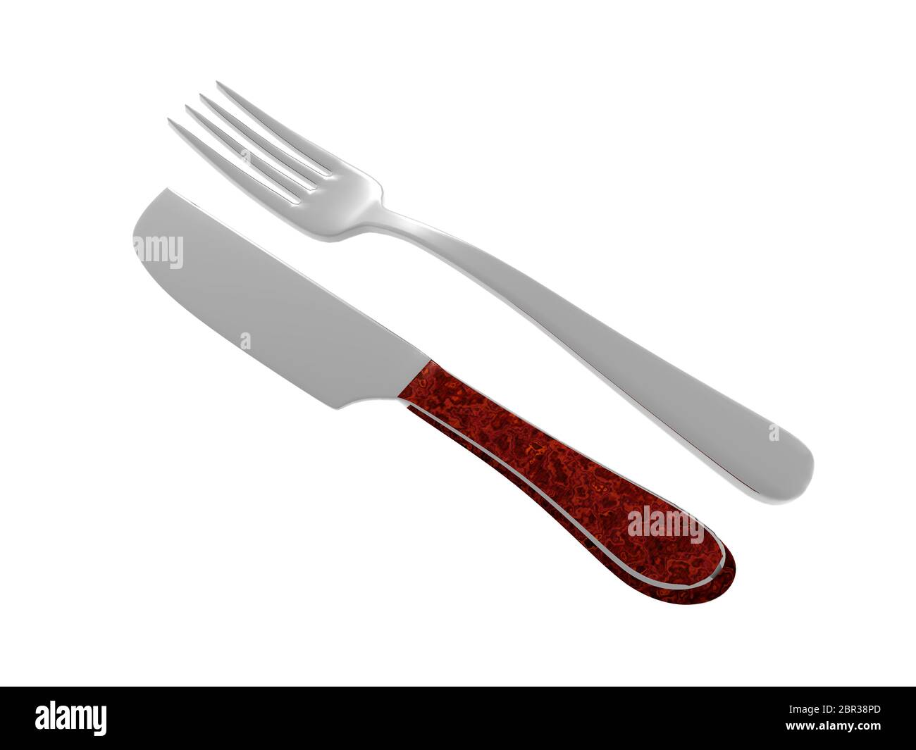 Cutlery from knife and fork 3D rendering Stock Photo