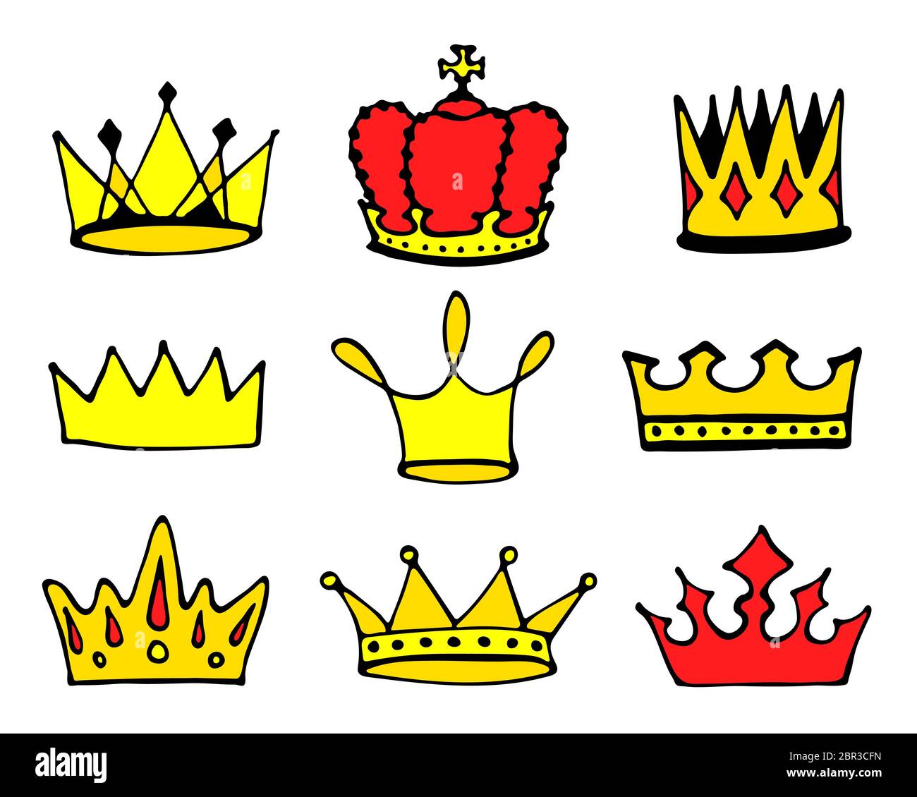 Crowns logo doodle collection. Hand drawn princess or queen crown icons ...