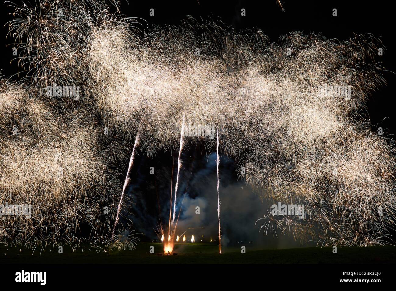 Fireworks during a wedding reception at Rockbeare Manor near Exeter Stock Photo