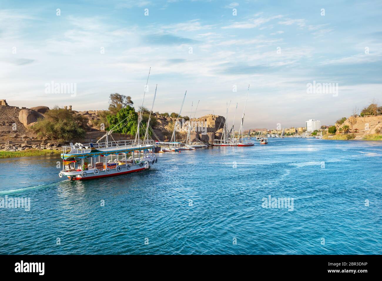 Boat trip on the Nile in Aswan at sunset Stock Photo