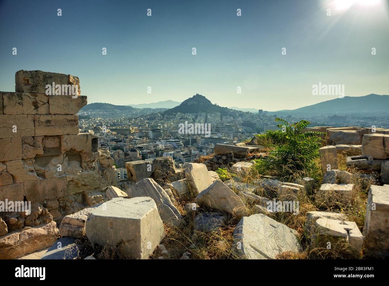 Panoramic View over Acropolis and Athens Stock Photo