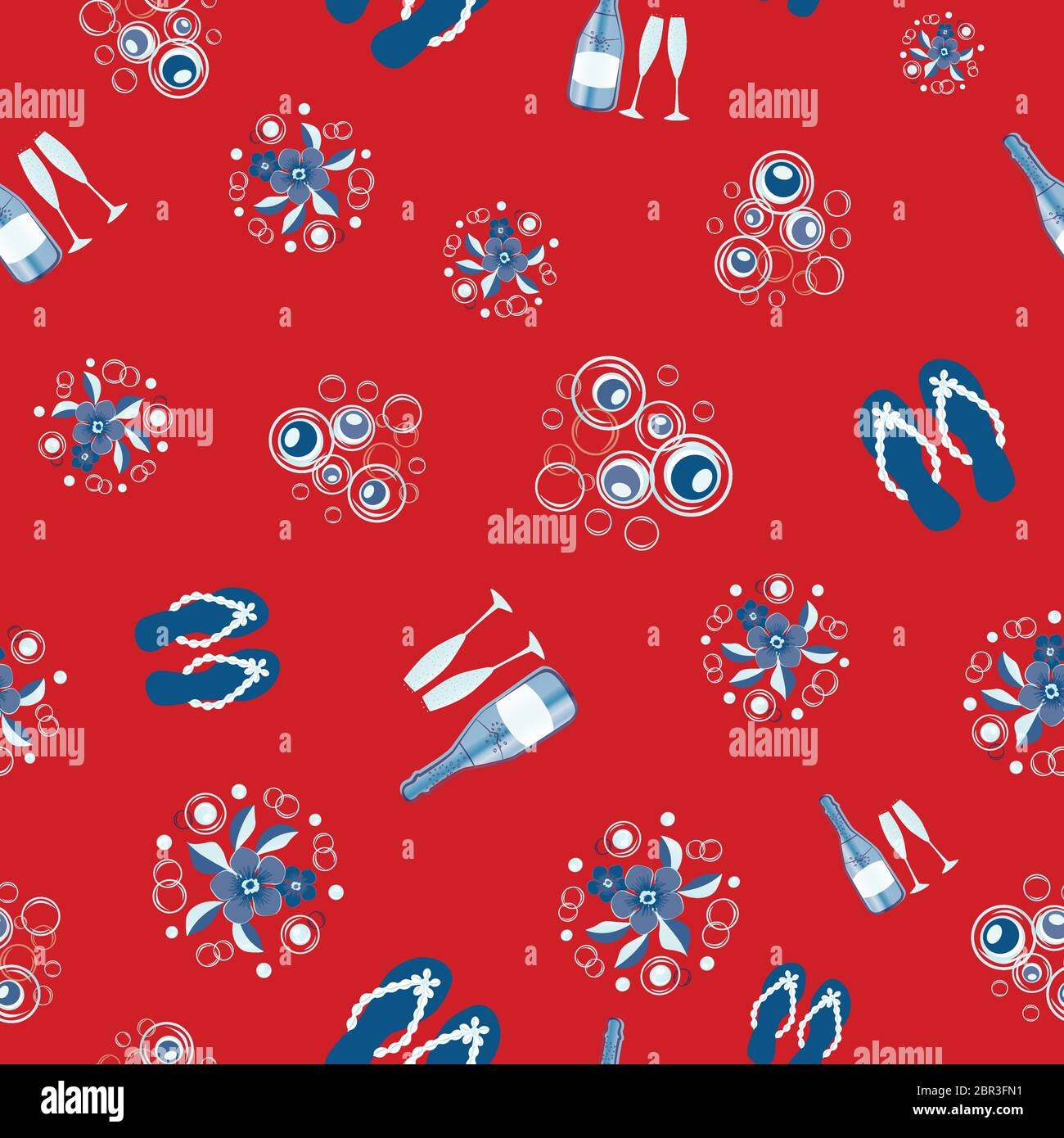 Champagne bottles and flip flop shoe vector seamless pattern background ...
