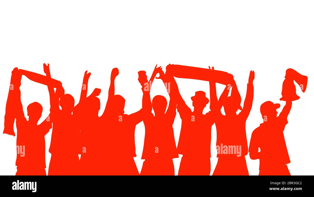 Red silhouette of cheering football fans or sport spectators Stock Photo -  Alamy, image size:1300x815