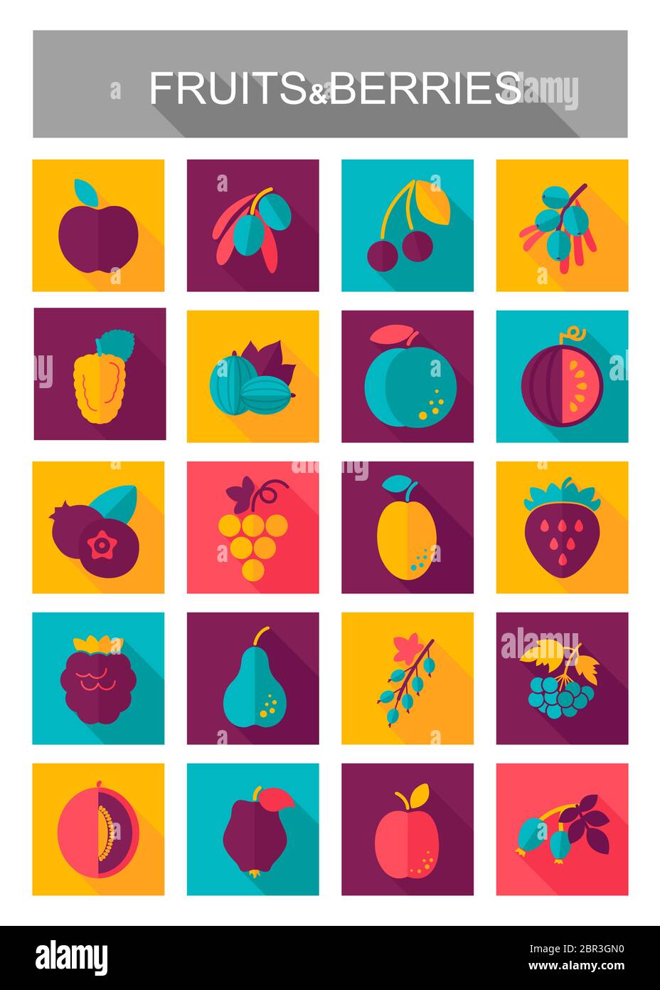 Set of Fruits and Berries icons set. Vector illustration for food apps ...