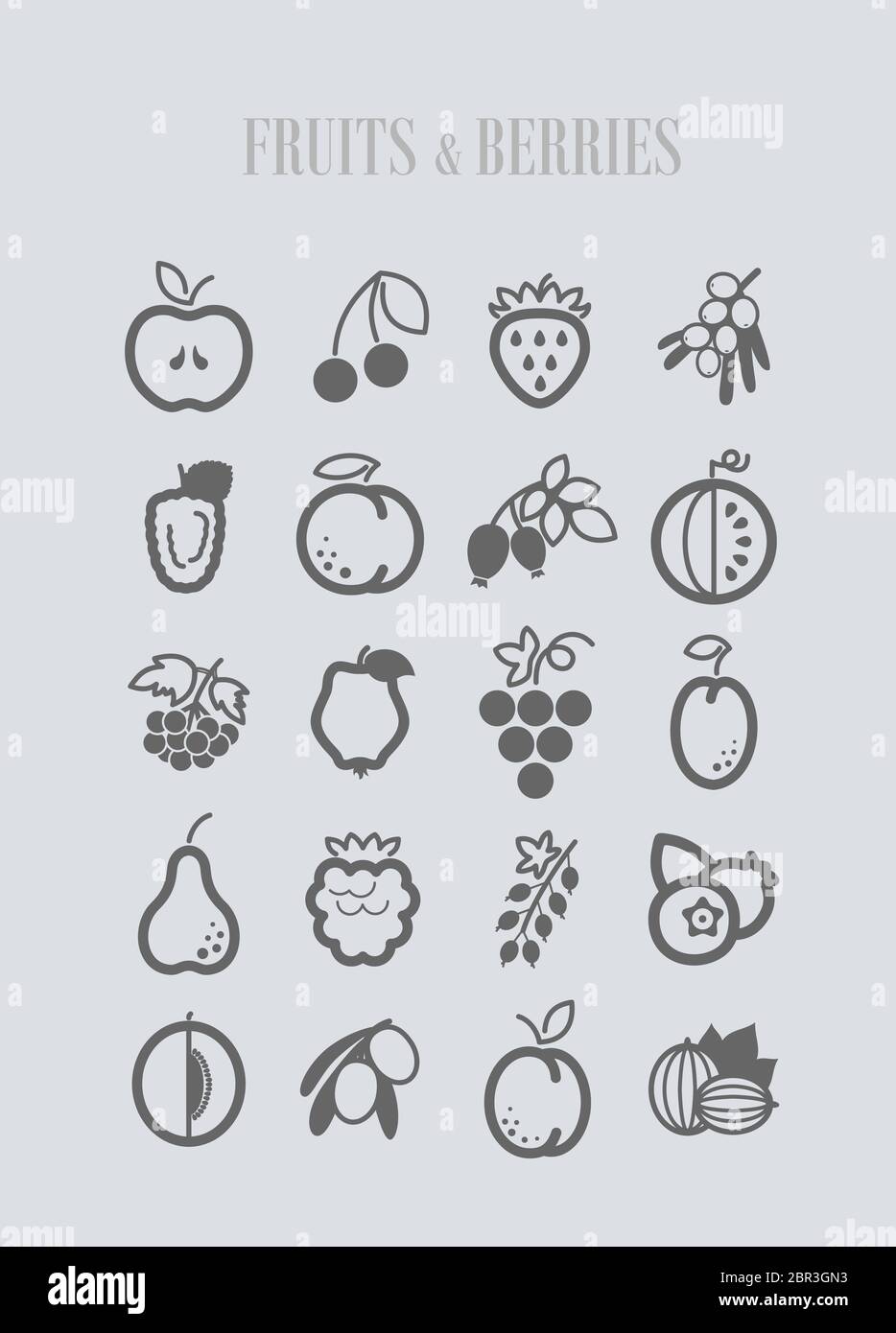 Set of Fruits and Berries icons set. Vector illustration for food apps ...