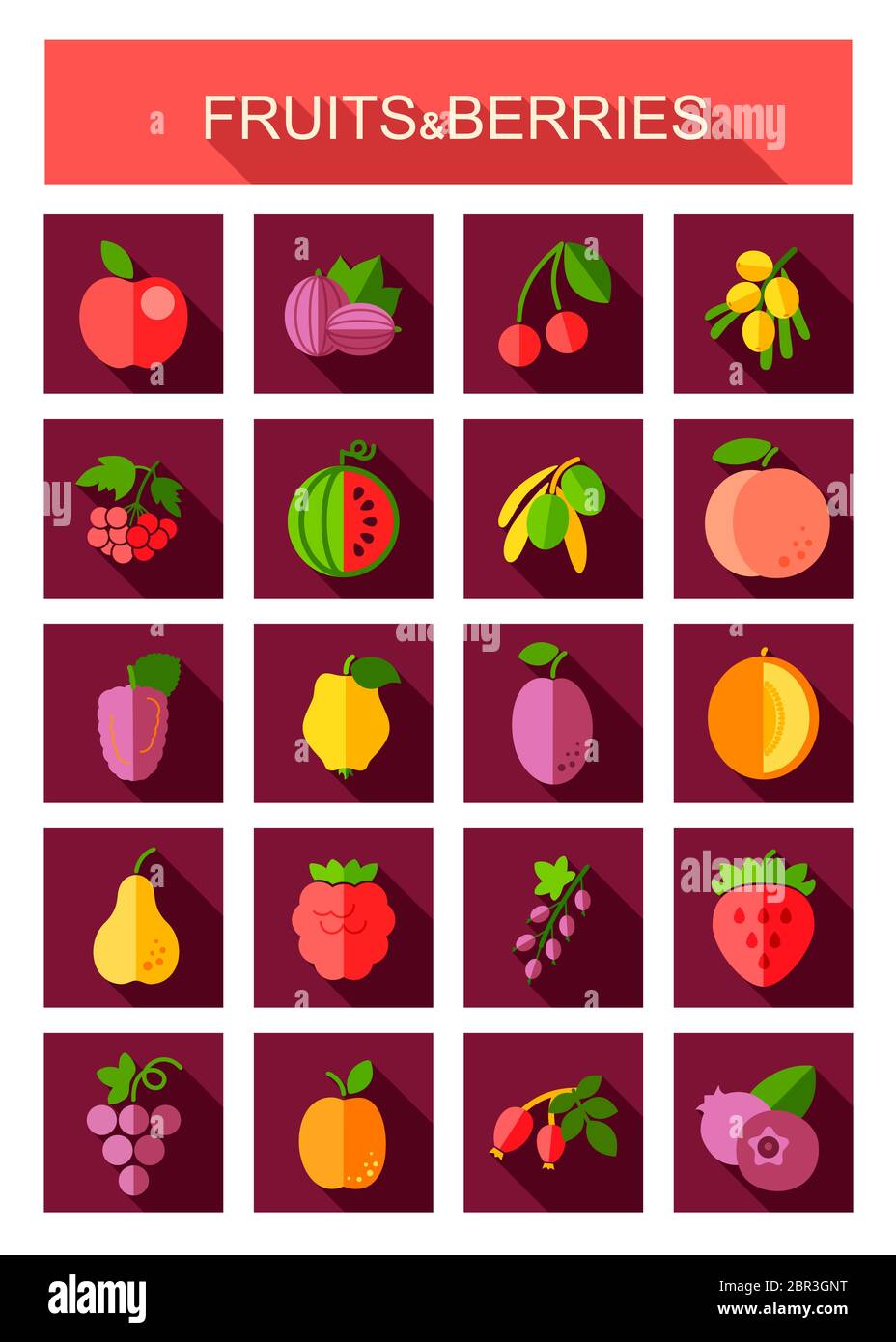 Set of Fruits and Berries icons set. Vector illustration for food apps ...