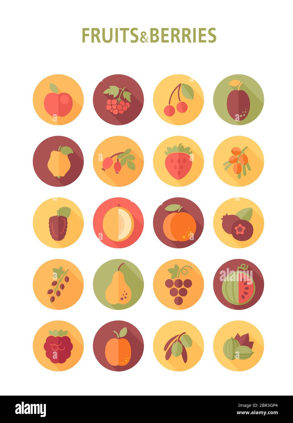 Set of Fruits and Berries icons set. Vector illustration for food apps ...