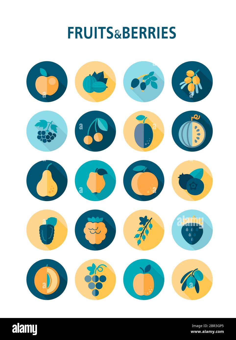 Set of Fruits and Berries icons set. Vector illustration for food apps ...