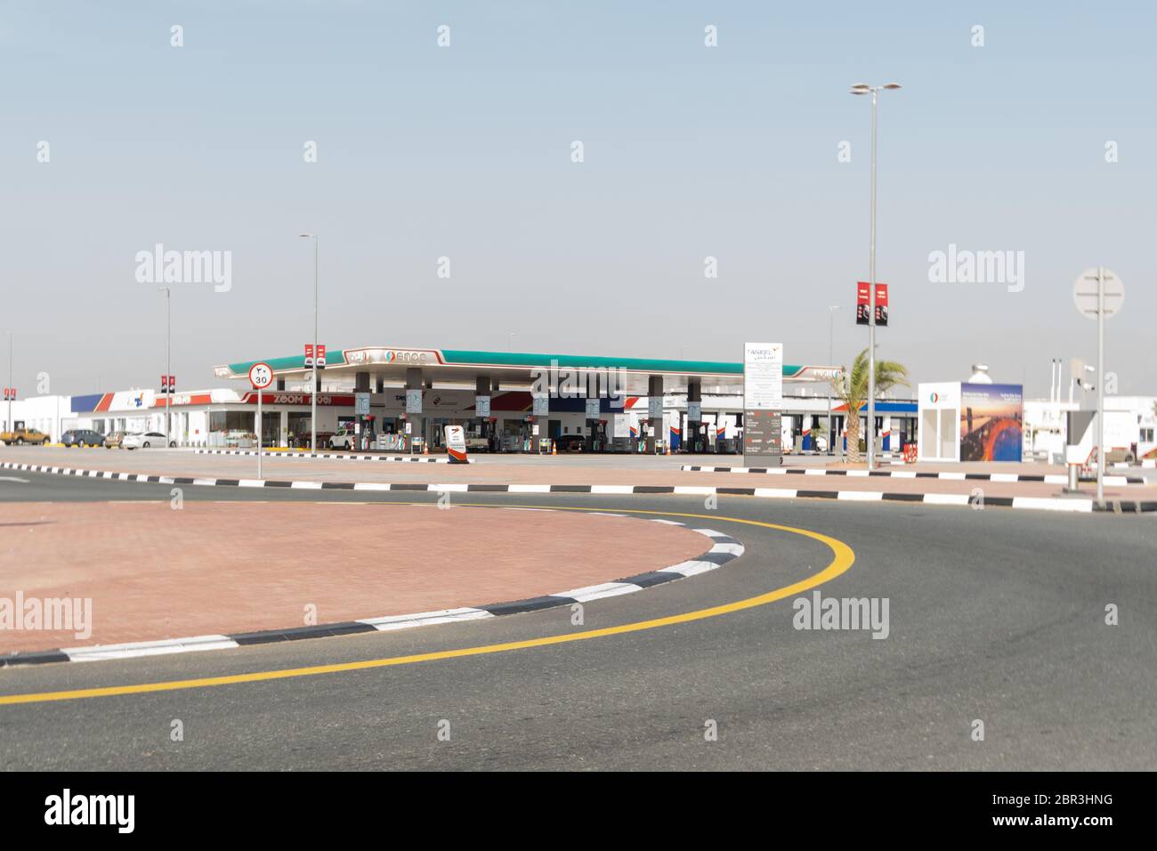 'Ras al Khaimah, RAK/United Arab Emirates - 5/20/20: Enoc Gas Station rest stop a petrol gas station in the Middle East.' Stock Photo