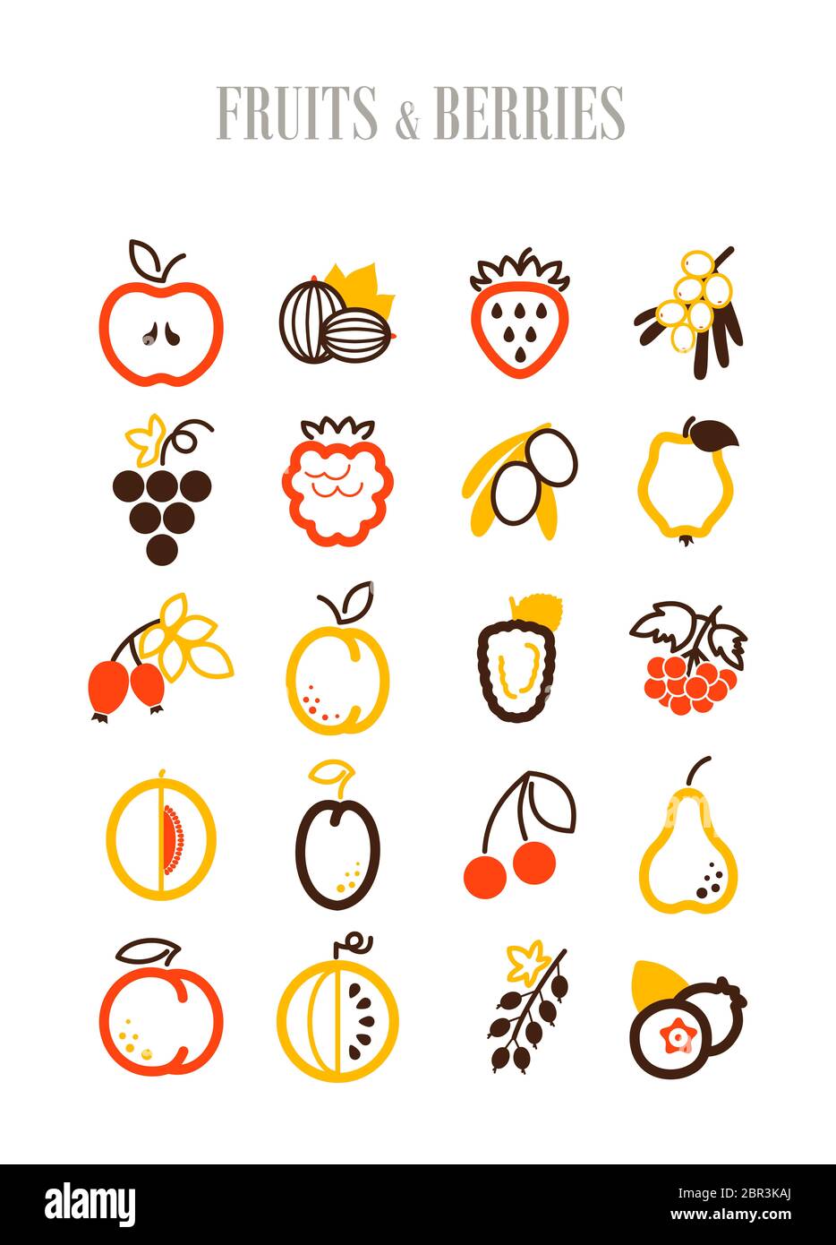 Set of Fruits and Berries icons set. Vector illustration for food apps ...