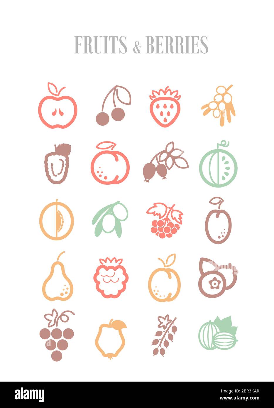 Set of Fruits and Berries icons set. Vector illustration for food apps ...