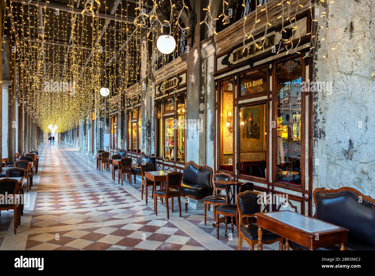 Cafe Florian on the Piazza San Marco or St Mark`s Square in Venice. It ...