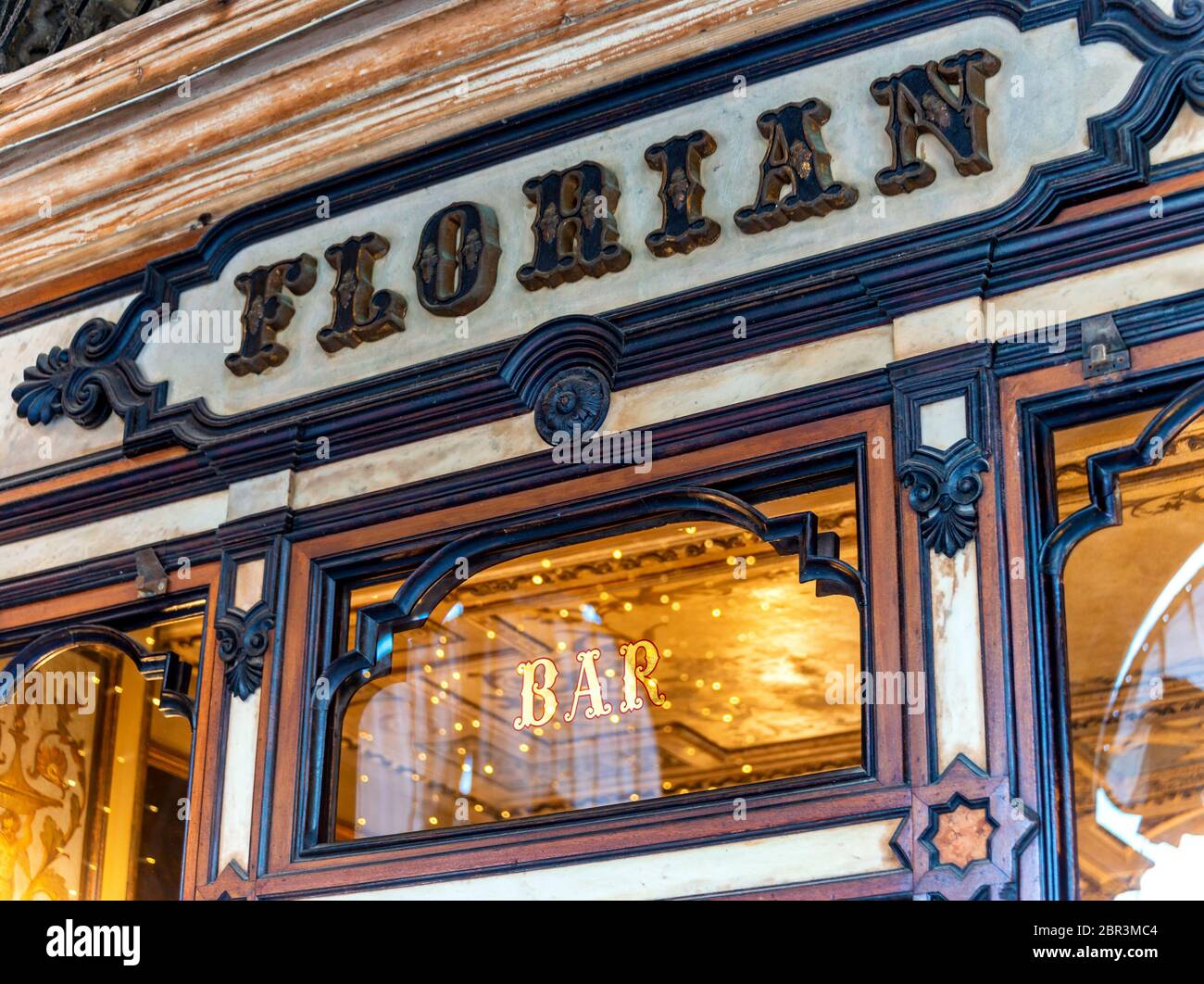 Cafe Florian on the Piazza San Marco or St Mark`s Square in Venice. It ...
