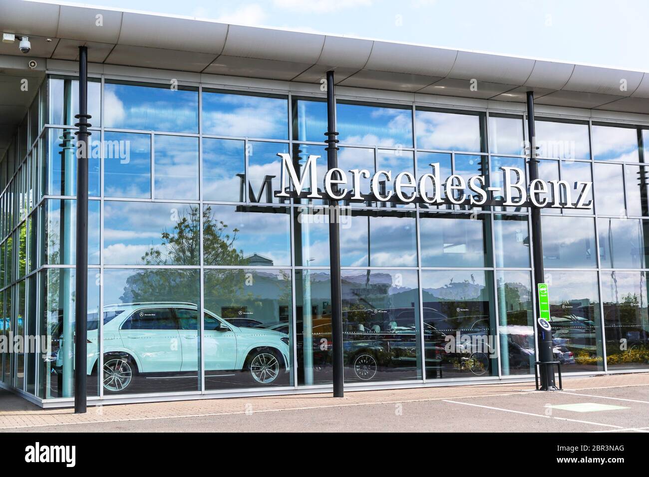 Mercedes Benz garage outlet showroom, view from the forecourt, Ayr, UK Stock Photo