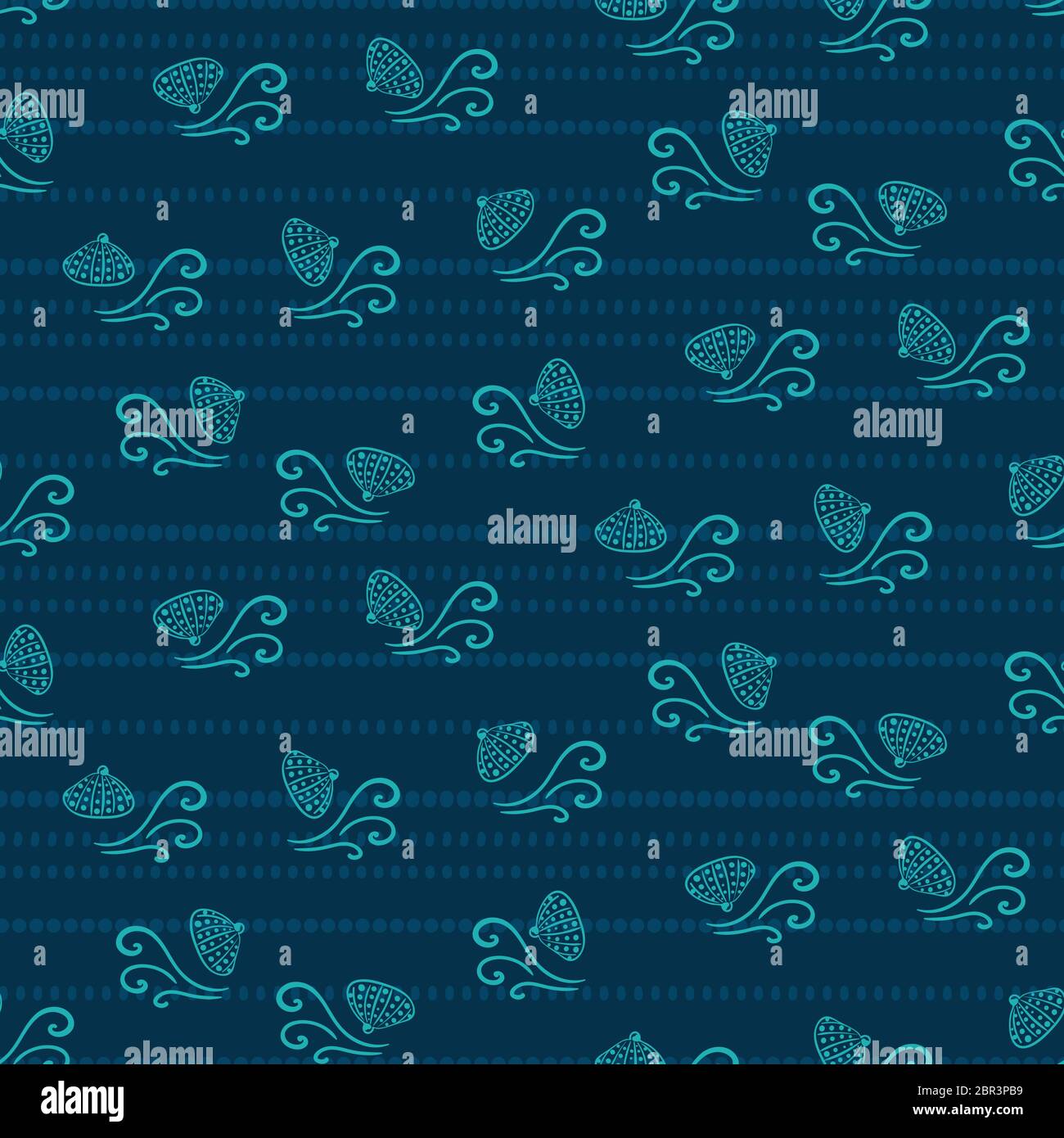 seashells and waves seamless vector pattern Stock Vector