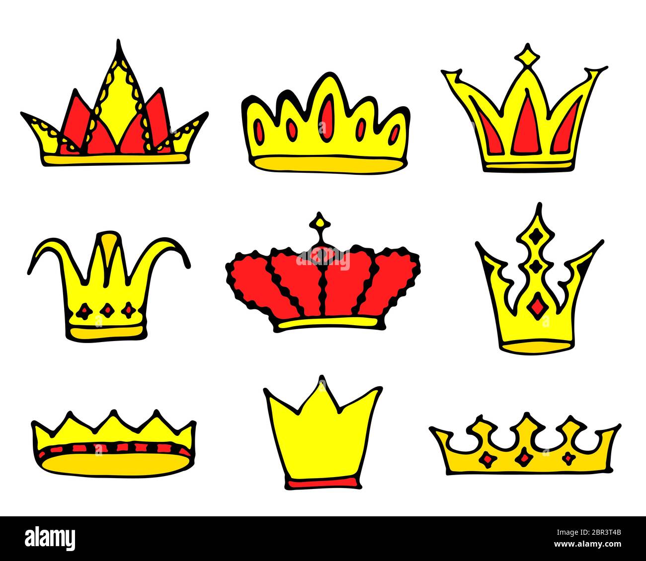 Crowns logo doodle collection. Hand drawn princess or queen crown icons ...