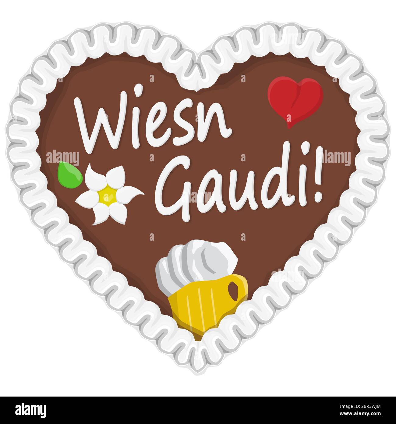illustrated gingerbread heart with text in german for Oktoberfest time 2019 2020 Stock Photo