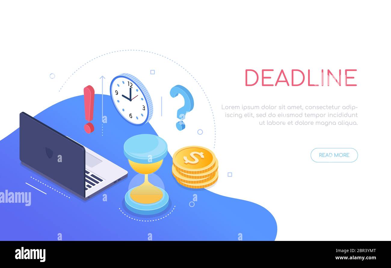 Deadline concept - modern colorful isometric web banner Stock Vector