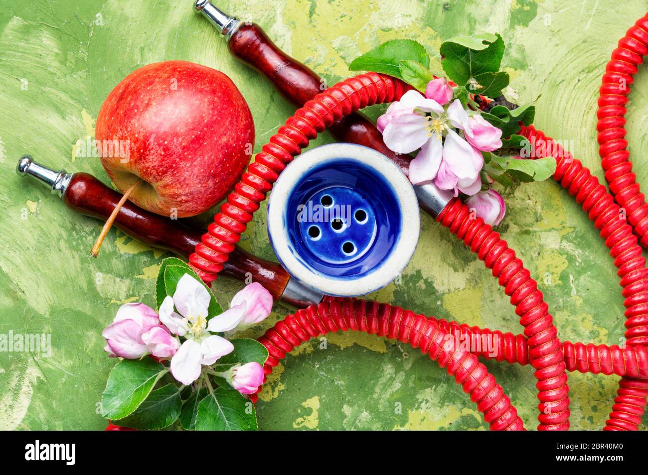 Oriental smoking hookah. Arabian shisha with apple. Hookah with apple
