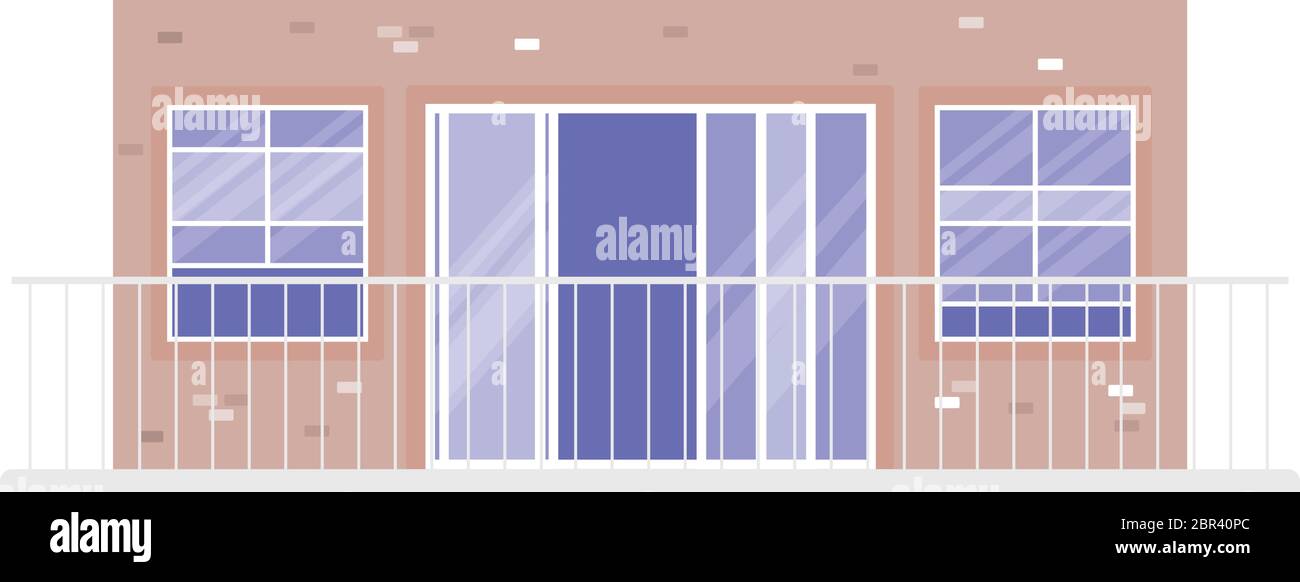 Isolated windows with balcony outside light brown building vector ...