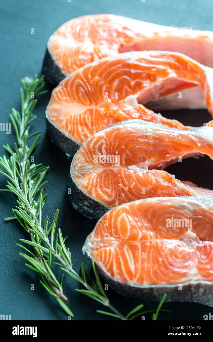 Raw trout steaks Stock Photo Alamy