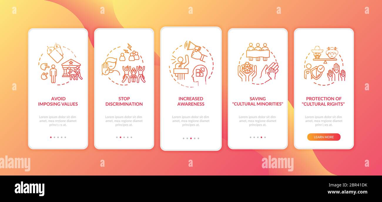 Multi national right support onboarding mobile app page screen with concepts Stock Vector