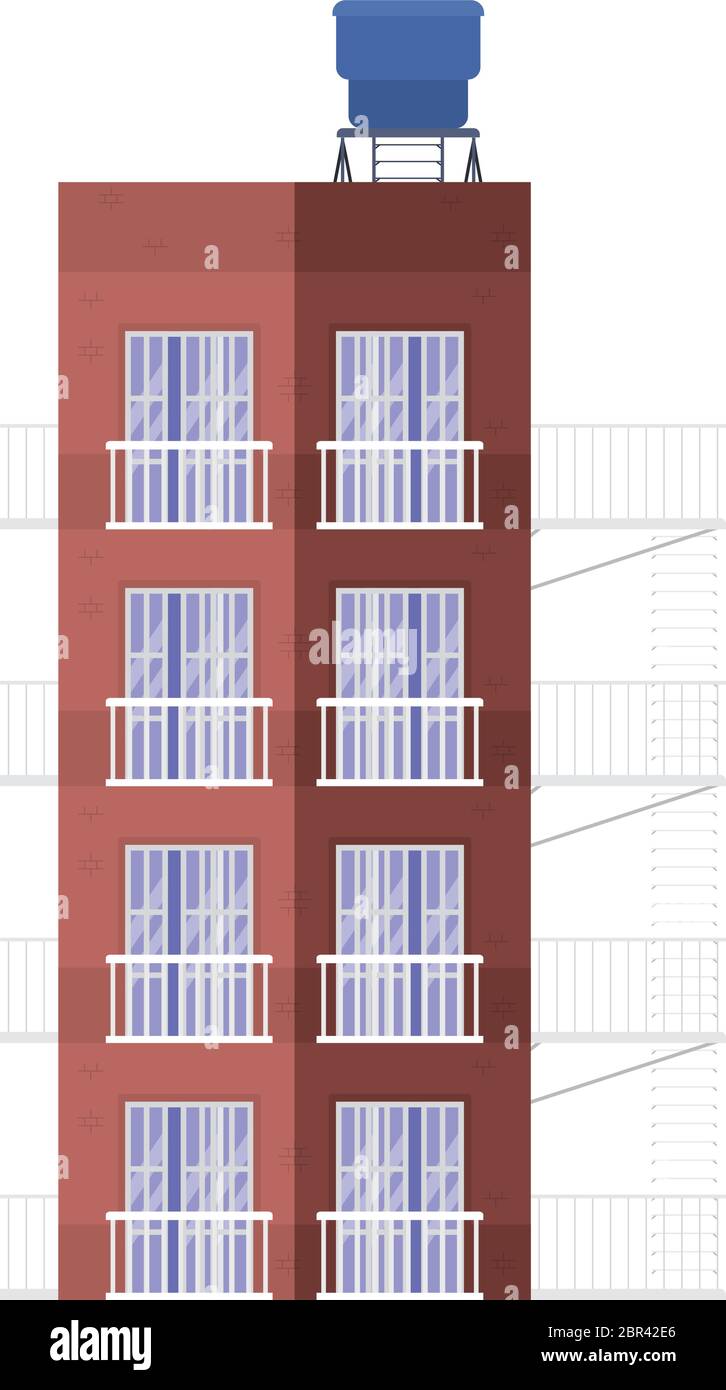 Isolated windows with balconies outside brown building vector design ...